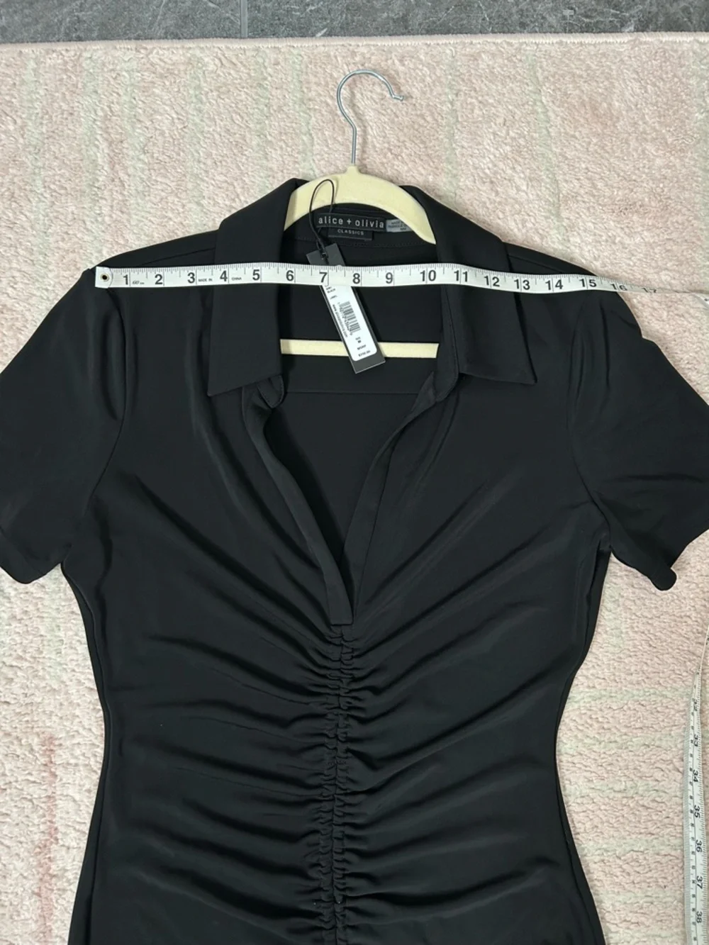 NWT Alice and Olivia Marsha Black Ruched Front Polo Mini Dress Size Medium - Picture 8 of 12